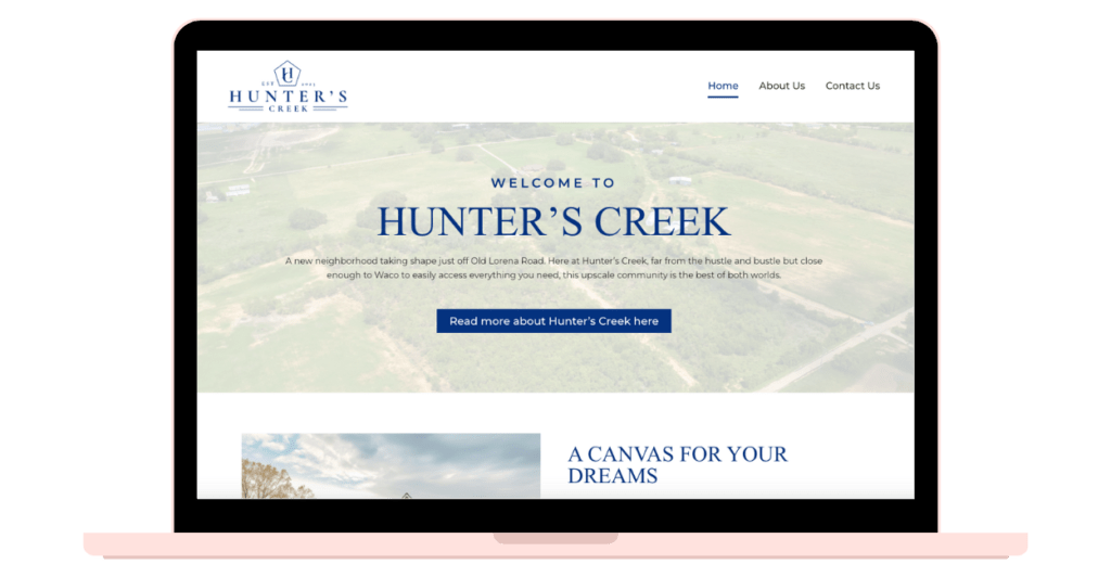 Hunter's Creek Website in Laptop View